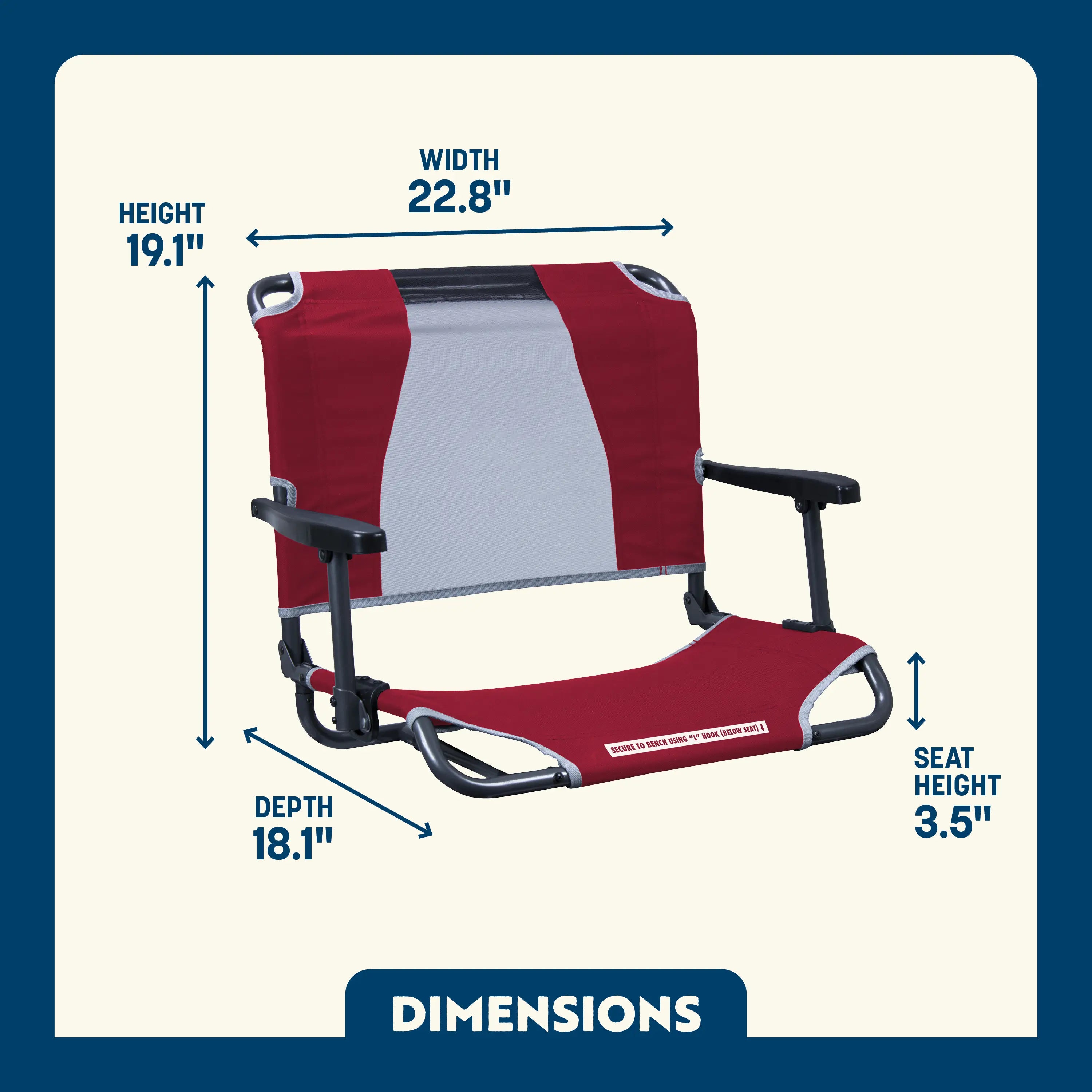 Secure-Hook Big Comfort Stadium Chair with Armrests - Choice 465 - Bleacher-Friendly Stadium Chair with Back Support Detail