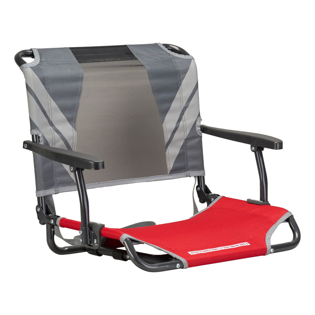 Secure-Hook Big Comfort Stadium Chair with Armrests - Choice 465 - Bleacher-Friendly Stadium Chair with Back Support - Red/Gray
