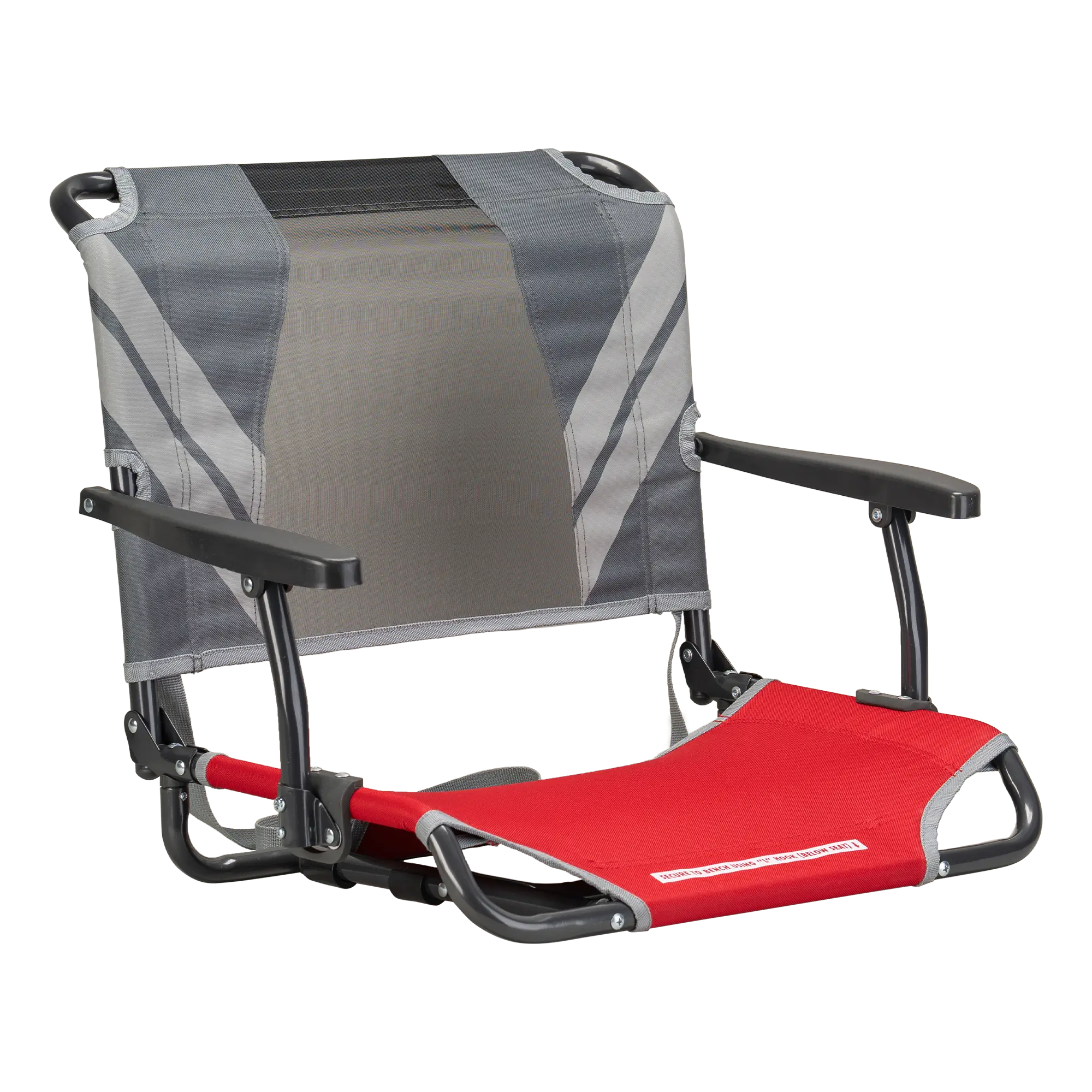 Secure-Hook Big Comfort Stadium Chair with Armrests - Choice 465 - Bleacher-Friendly Stadium Chair with Back Support - Red/Gray