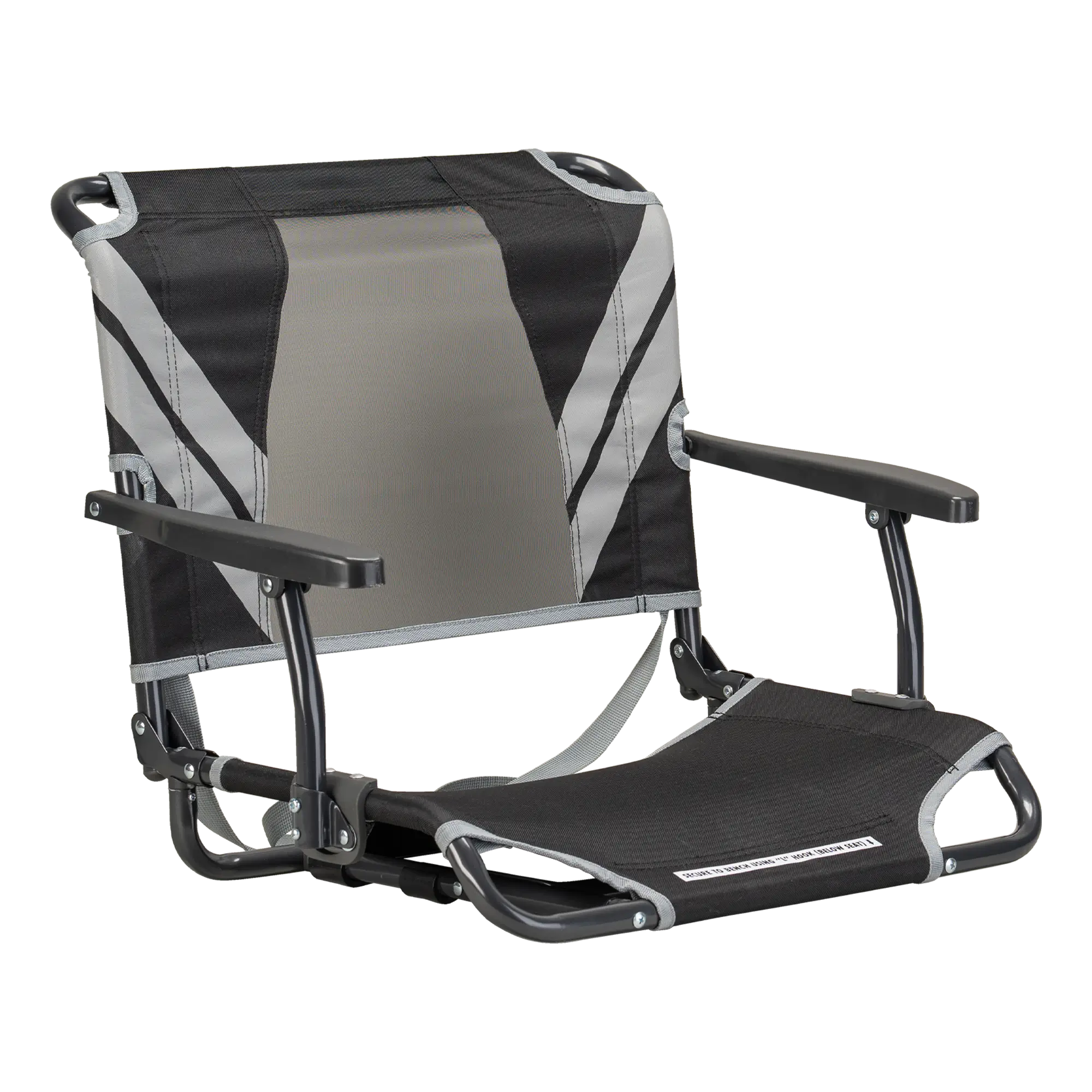 Secure-Hook Big Comfort Stadium Chair with Armrests - Choice 465 - Bleacher-Friendly Stadium Chair with Back Support - Black/Gray