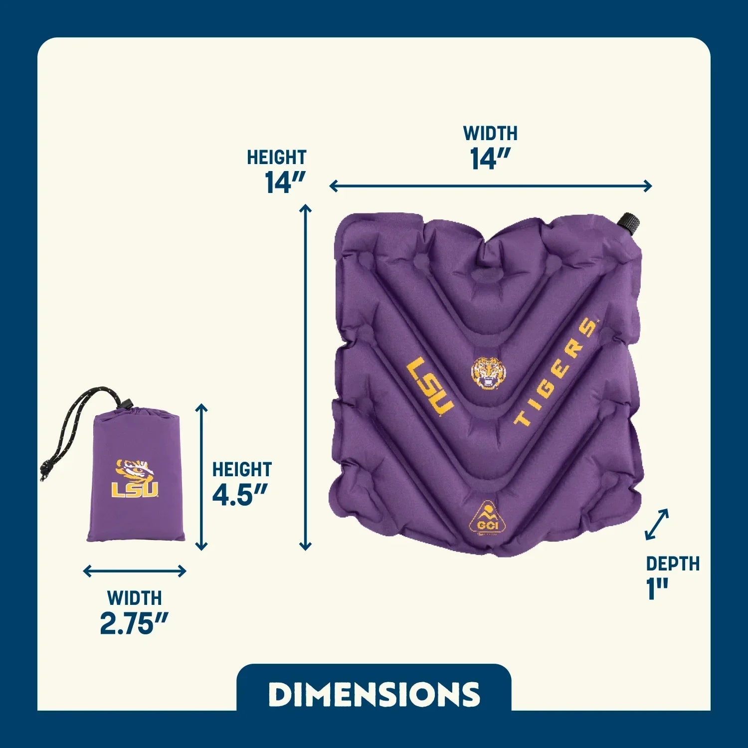 Ultra-Lightweight College V Seat Inflatable Stadium Cushion - LSU Tigers - Choice 762 - Bleacher-Friendly Stadium Chair with Back Support Detail