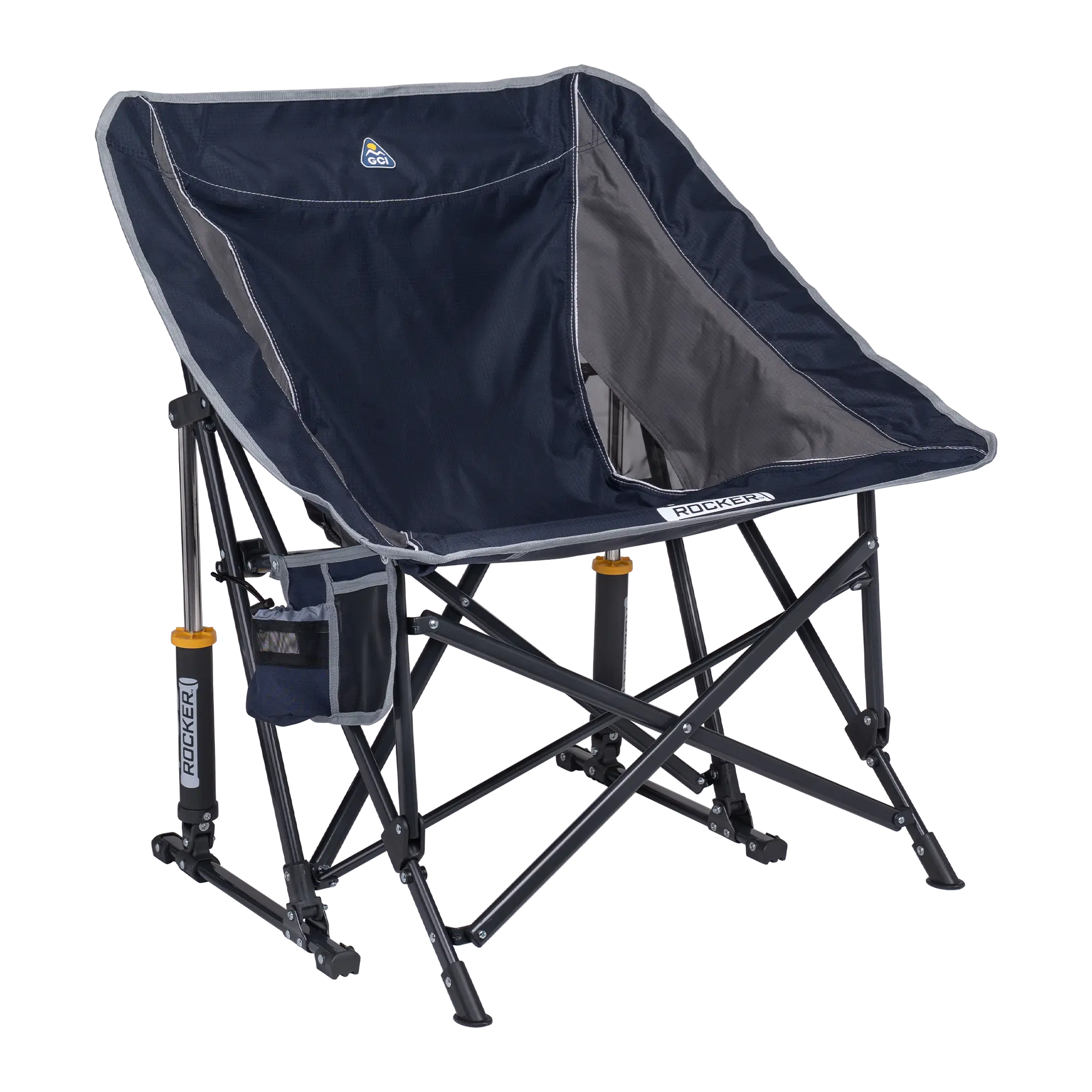 Luxury Camp Pod Rocker - Choice 933 - Heavy-Duty Kickback Rocker with Beverage Holder - Indigo