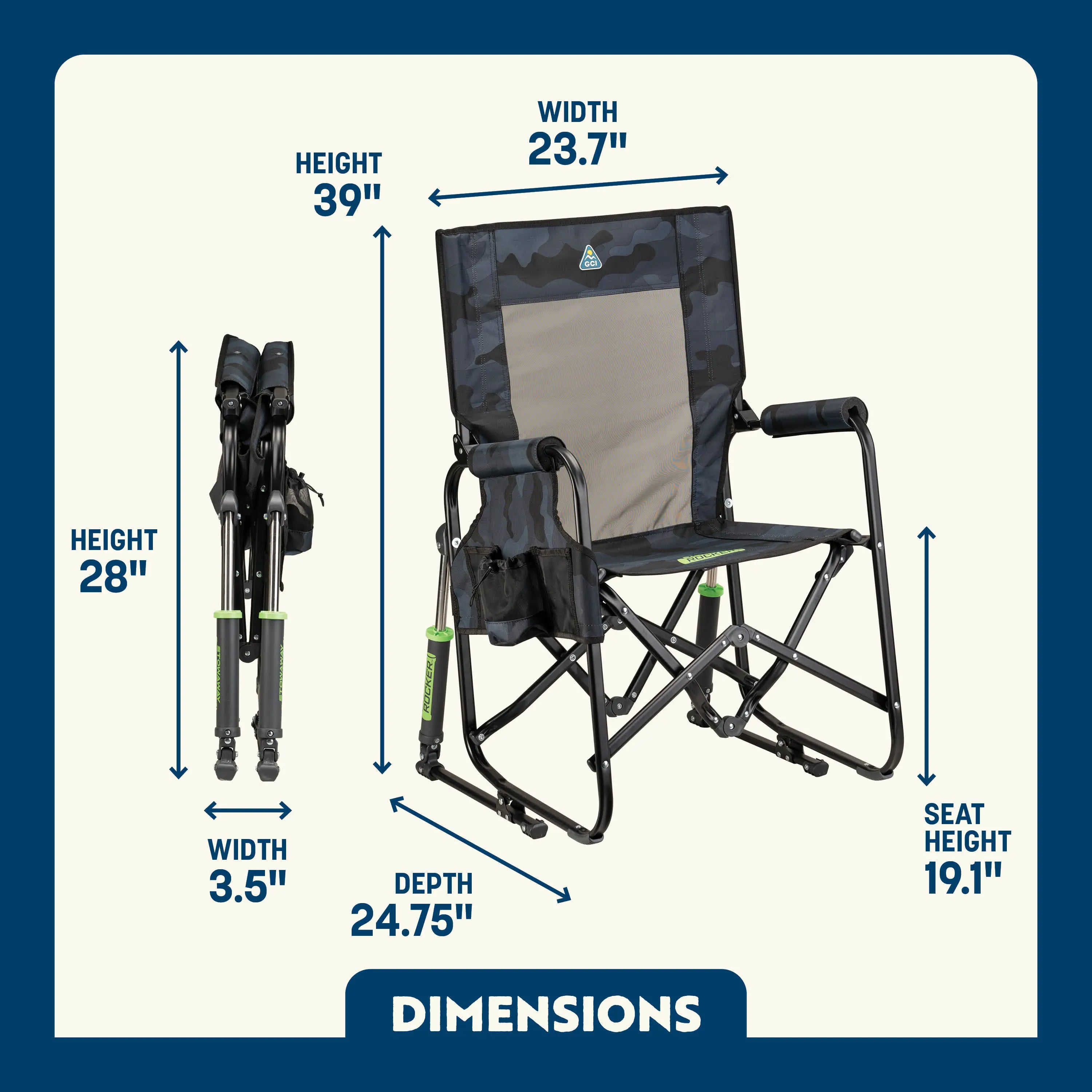 Smooth Motion Stowaway Rocker - Choice 794 - Freestyle Rocker Portable Outdoor Folding Chair Detail