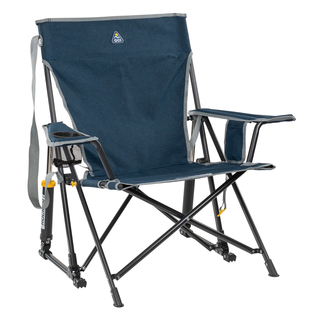 Premium All-Weather Kickback Rocker - Choice 345 - Freestyle Rocker Portable Outdoor Folding Chair - Heathered Indigo