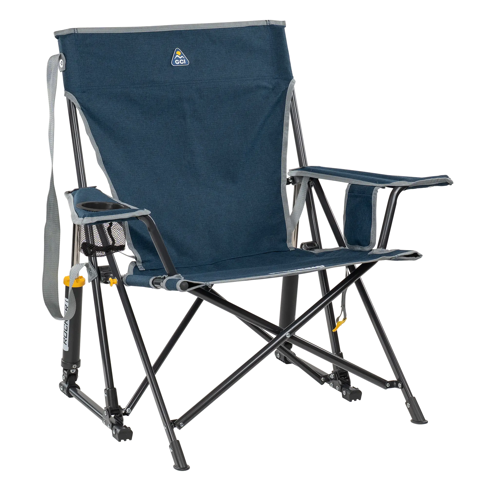 Premium All-Weather Kickback Rocker - Choice 345 - Freestyle Rocker Portable Outdoor Folding Chair - Heathered Indigo