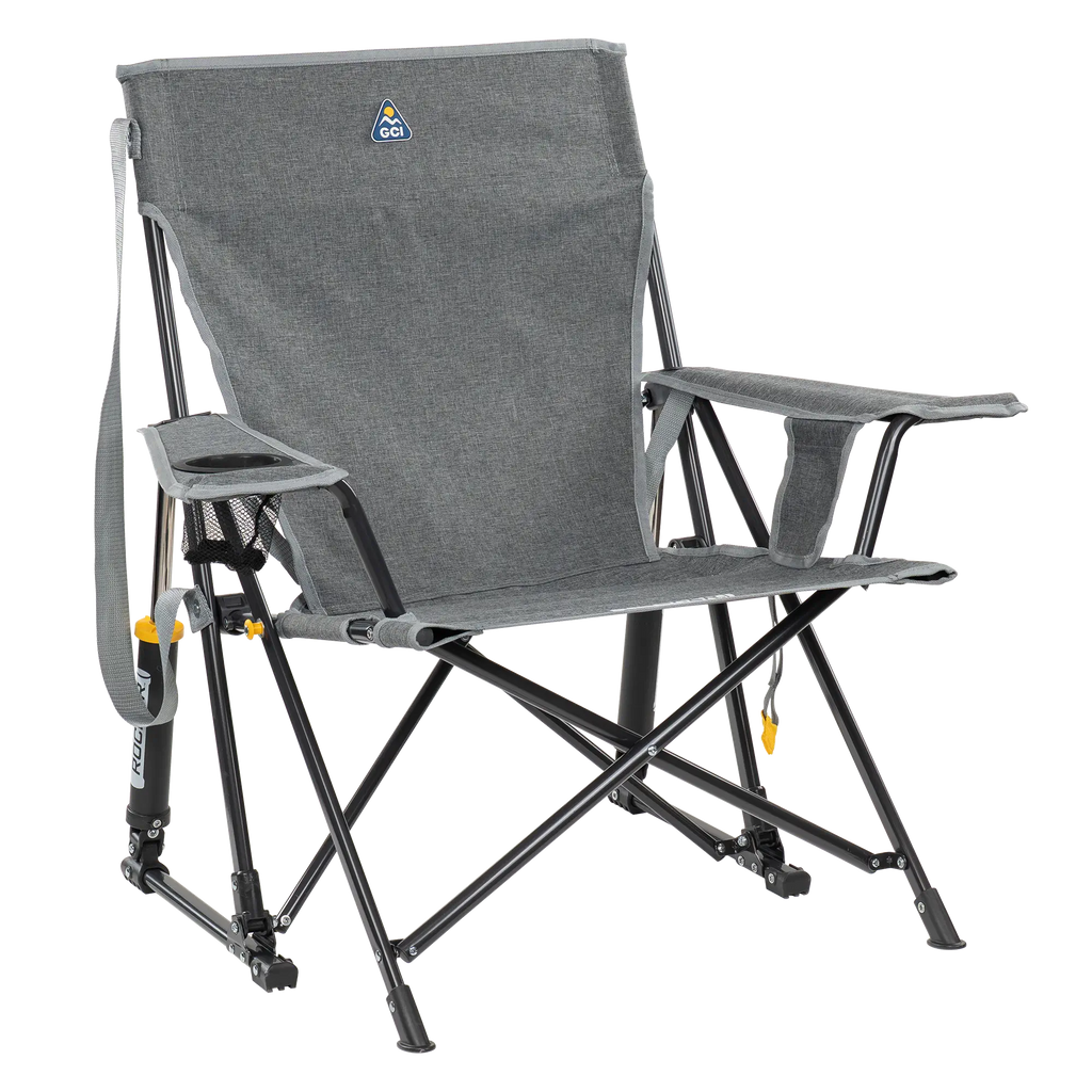 Premium All-Weather Kickback Rocker - Choice 345 - Freestyle Rocker Portable Outdoor Folding Chair - Heathered Pewter