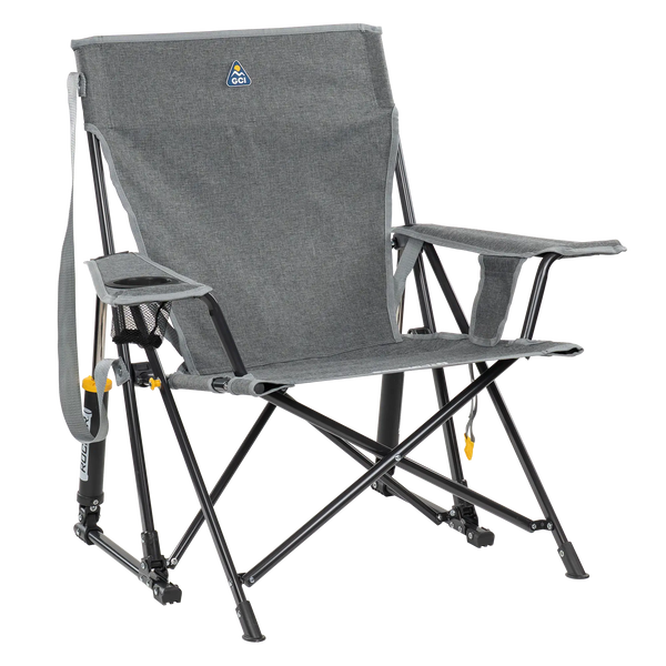 Premium All-Weather Kickback Rocker - Choice 345 - Freestyle Rocker Portable Outdoor Folding Chair - Heathered Pewter