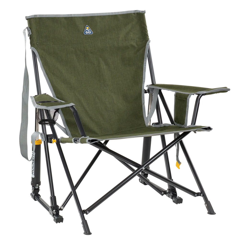 Premium All-Weather Kickback Rocker - Choice 345 - Freestyle Rocker Portable Outdoor Folding Chair - Heathered Loden