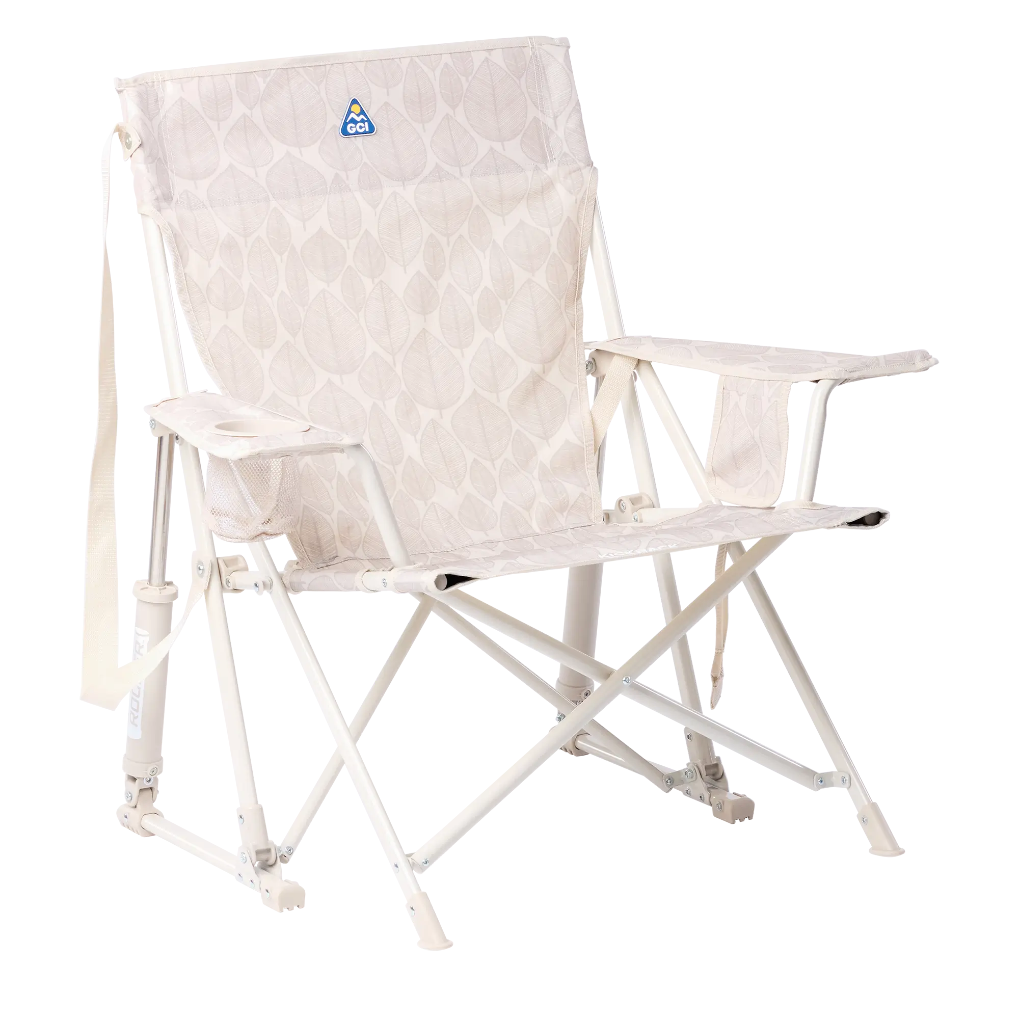 Premium All-Weather Kickback Rocker - Choice 345 - Freestyle Rocker Portable Outdoor Folding Chair - Soft Neutral Leaf