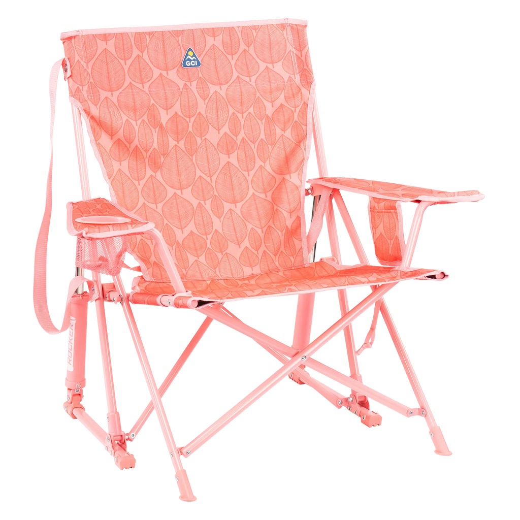Premium All-Weather Kickback Rocker - Choice 345 - Freestyle Rocker Portable Outdoor Folding Chair - Soft Pink Leaf