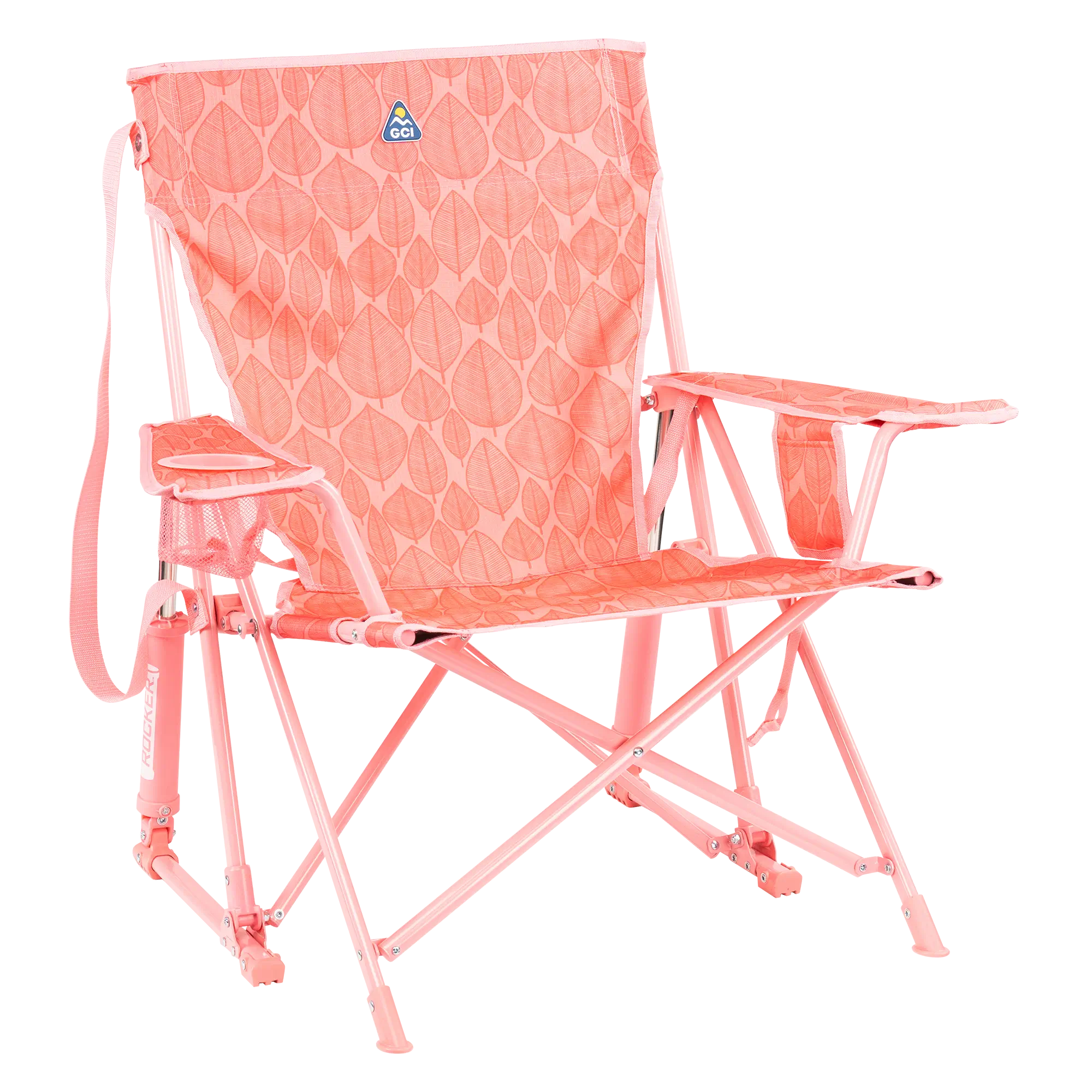 Premium All-Weather Kickback Rocker - Choice 345 - Freestyle Rocker Portable Outdoor Folding Chair - Soft Pink Leaf