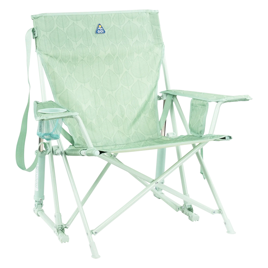 Premium All-Weather Kickback Rocker - Choice 345 - Freestyle Rocker Portable Outdoor Folding Chair - Pastel Green Leaf