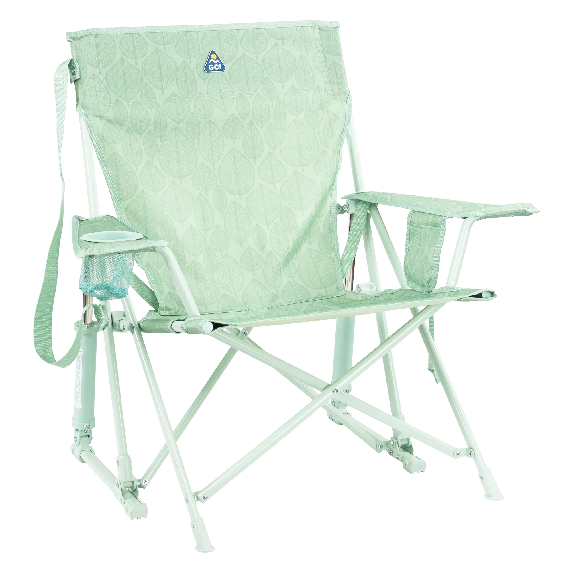 Premium All-Weather Kickback Rocker - Choice 345 - Freestyle Rocker Portable Outdoor Folding Chair - Pastel Green Leaf