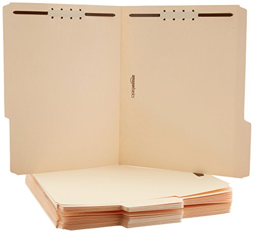 Smart Home Basics Manila File Folders with Fasteners for Organized Filing,