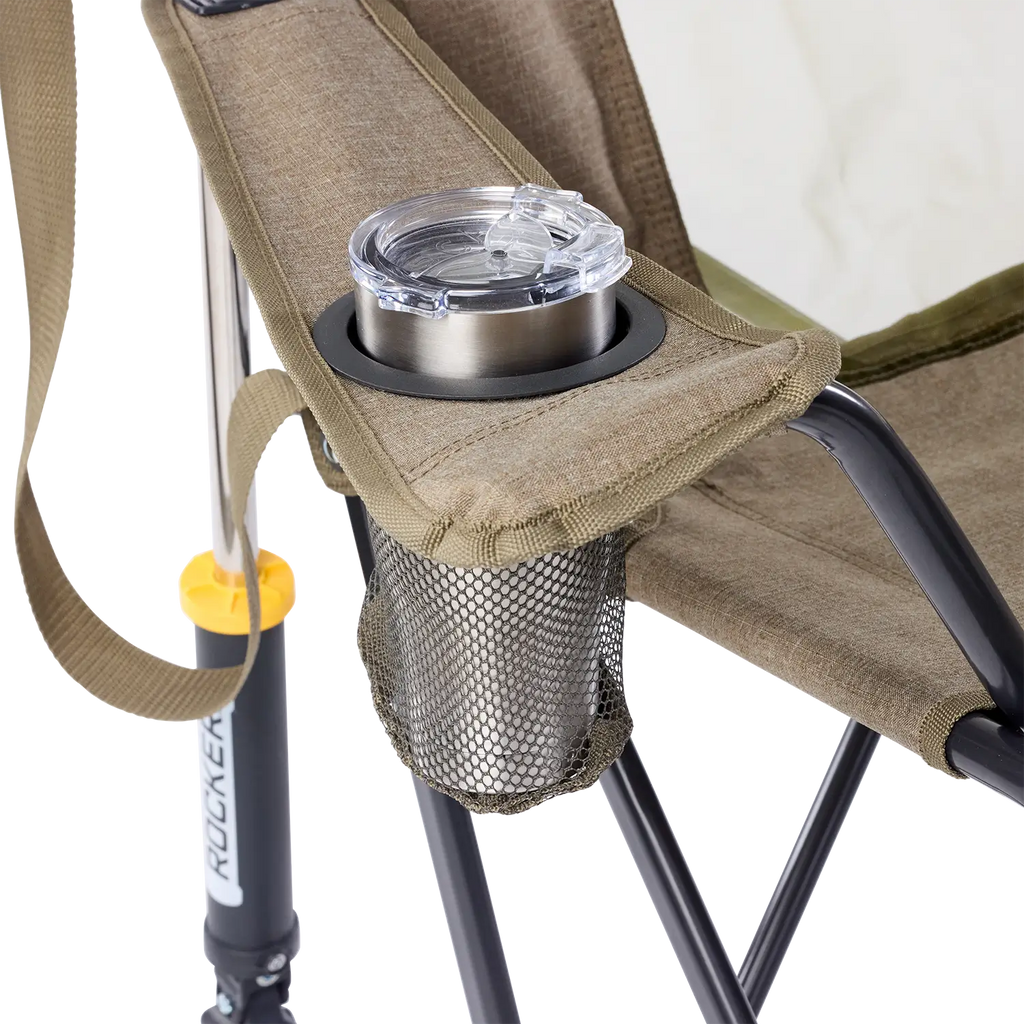 Luxury Camp Comfort Pro Rocker XL - Choice 107 - Heavy-Duty Kickback Rocker with Beverage Holder Detail