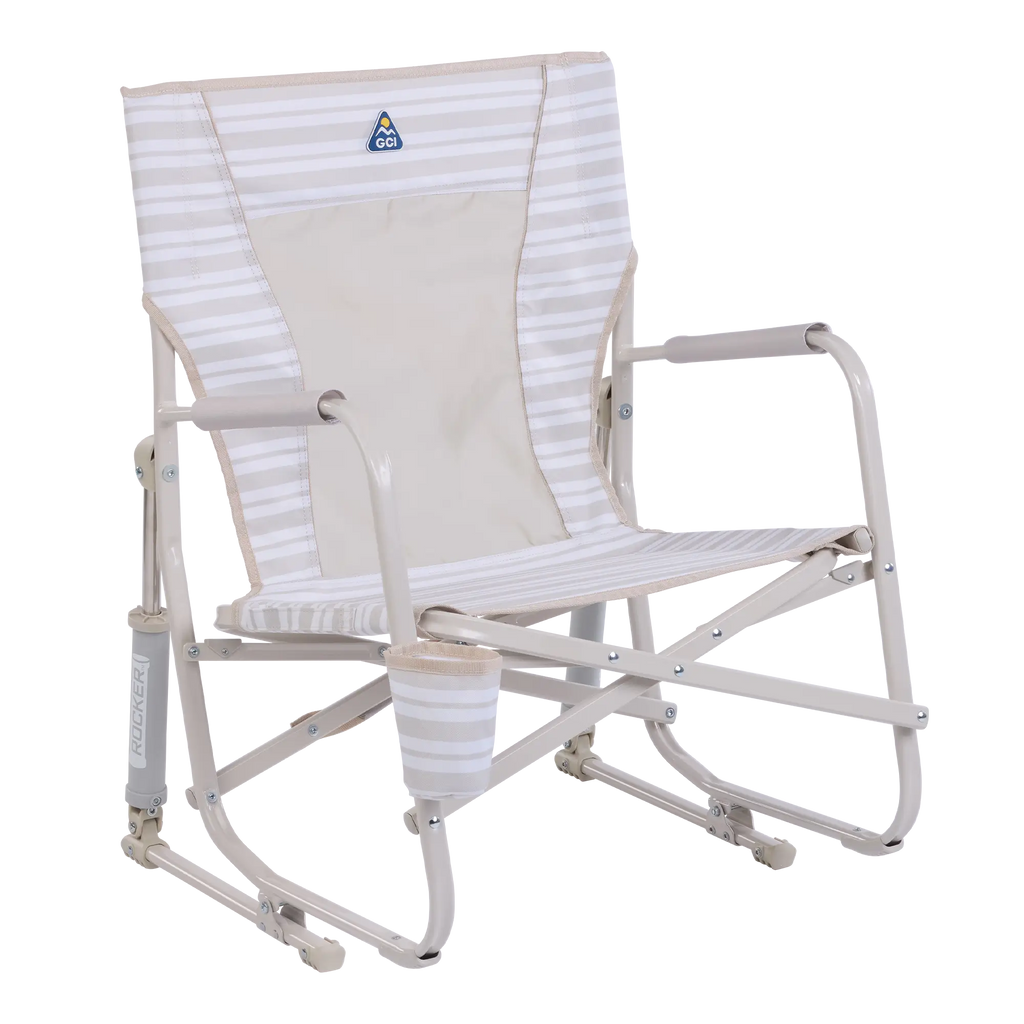 Patented Spring-Action Beach Rocker - Choice 712 - Freestyle Rocker Portable Outdoor Folding Chair - Neutral Stripe