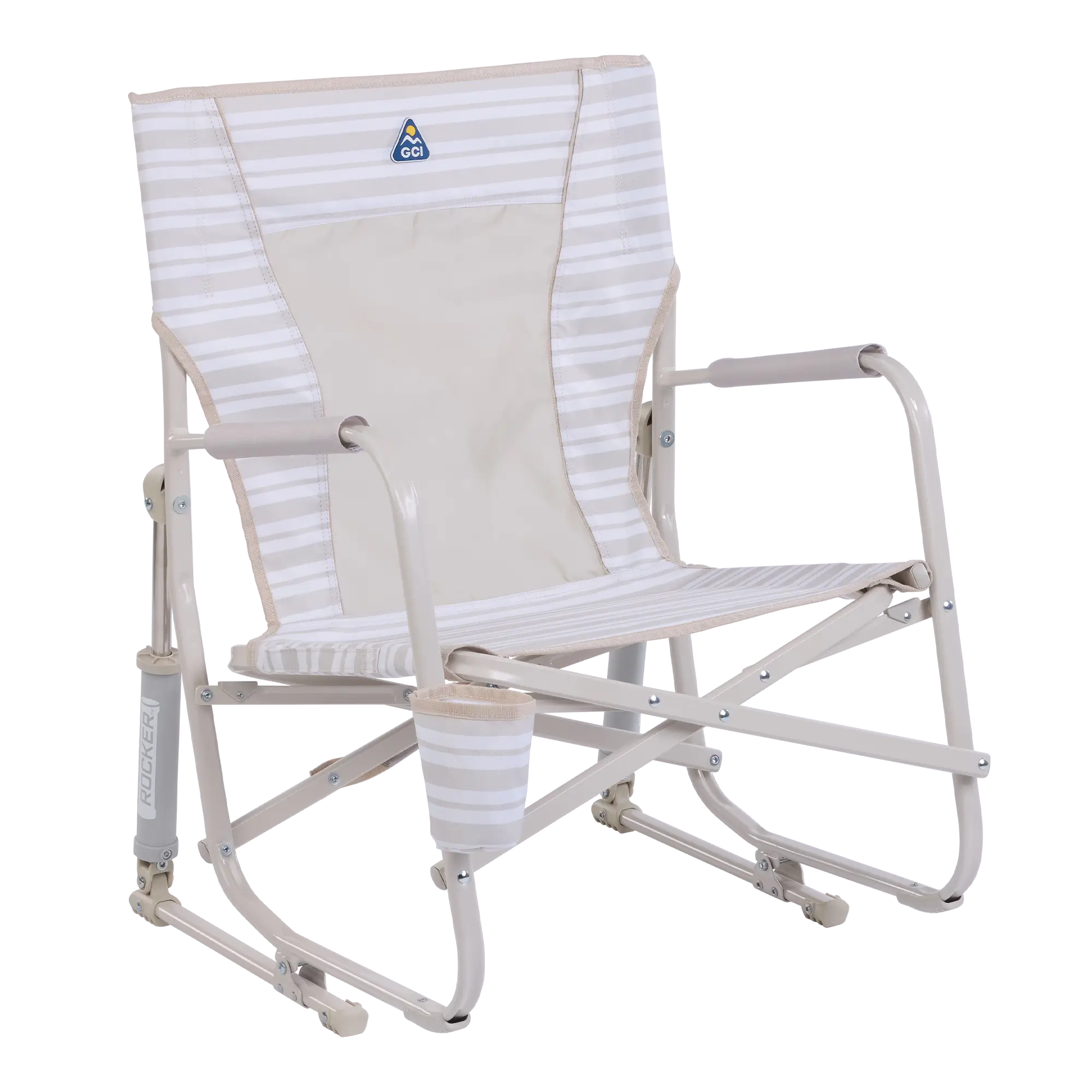 Patented Spring-Action Beach Rocker - Choice 712 - Freestyle Rocker Portable Outdoor Folding Chair - Neutral Stripe