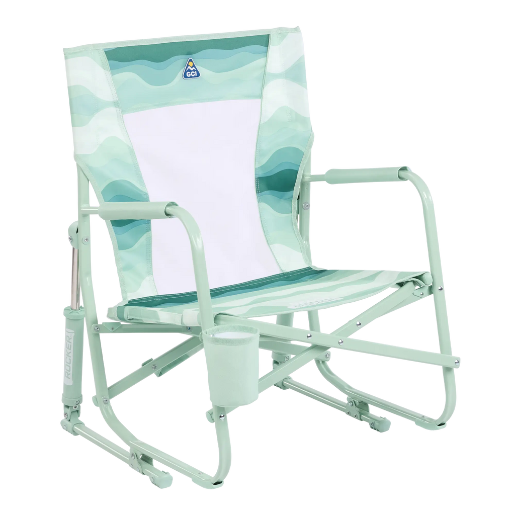 Patented Spring-Action Beach Rocker - Choice 712 - Freestyle Rocker Portable Outdoor Folding Chair - Green Beach Wave