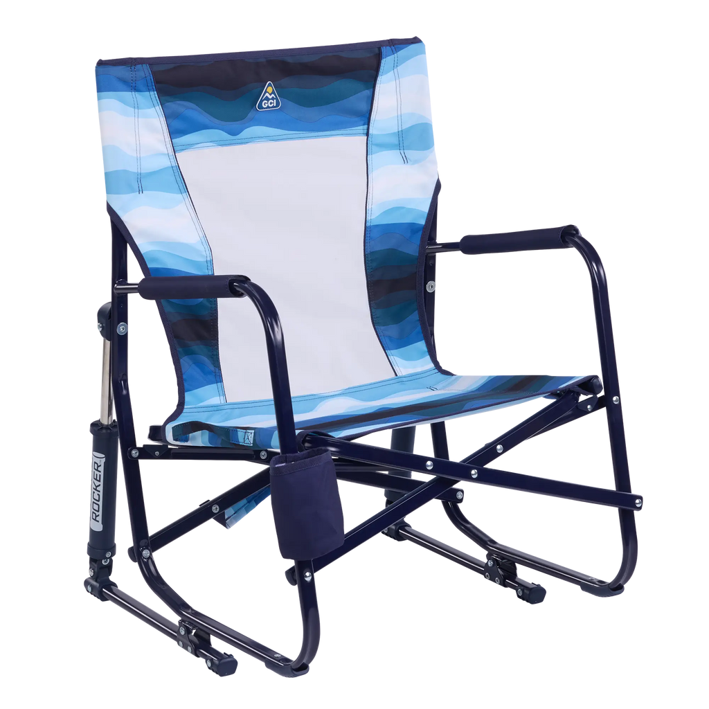 Patented Spring-Action Beach Rocker - Choice 712 - Freestyle Rocker Portable Outdoor Folding Chair - Blue Beach Wave
