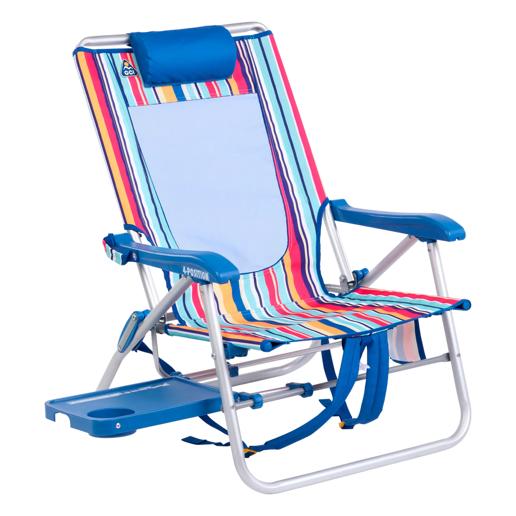 Rust-Resistant Aluminum Big Surf with Slide Table - Choice 334 - Rust-Resistant Aluminum Sand-Friendly Lounge Chair - Multi Stripe