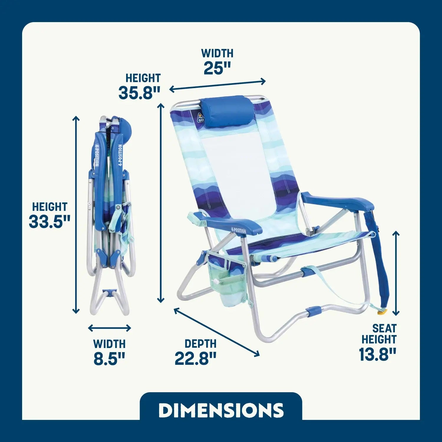 Rust-Resistant Aluminum Bi-Fold Beach Chair - Choice 601 - Portable Heavy-Duty Low Boy Chair for Ocean Side Detail