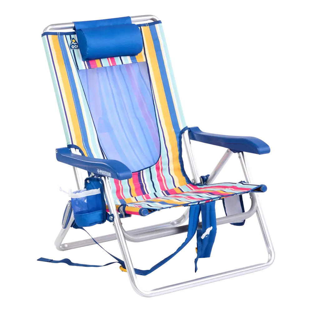 Sand-Friendly Backpack Beach Chair - Choice 709 - Rust-Resistant Aluminum Sand-Friendly Lounge Chair - Multi Stripe