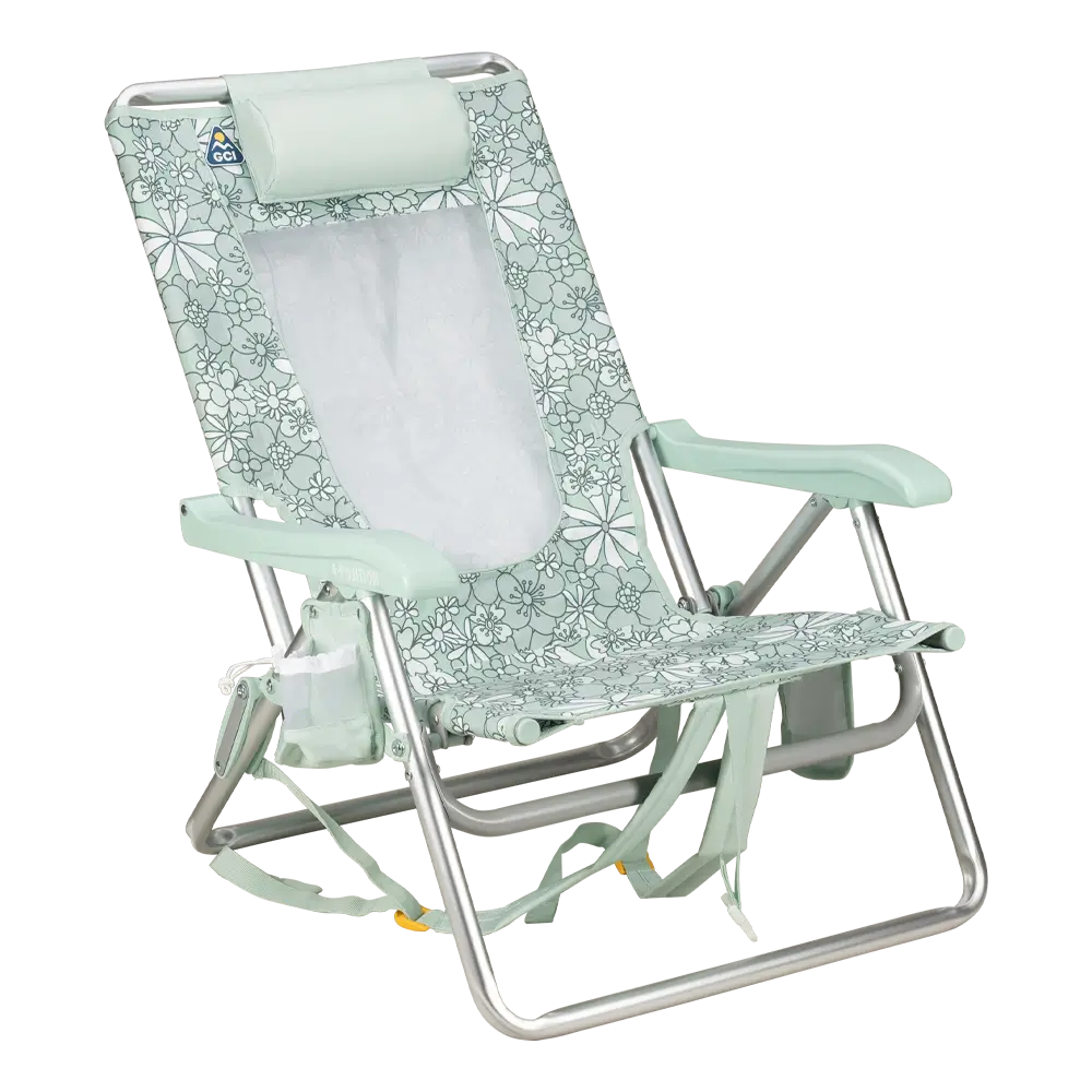 Sand-Friendly Backpack Beach Chair - Choice 709 - Rust-Resistant Aluminum Sand-Friendly Lounge Chair - Floral Pastel Green