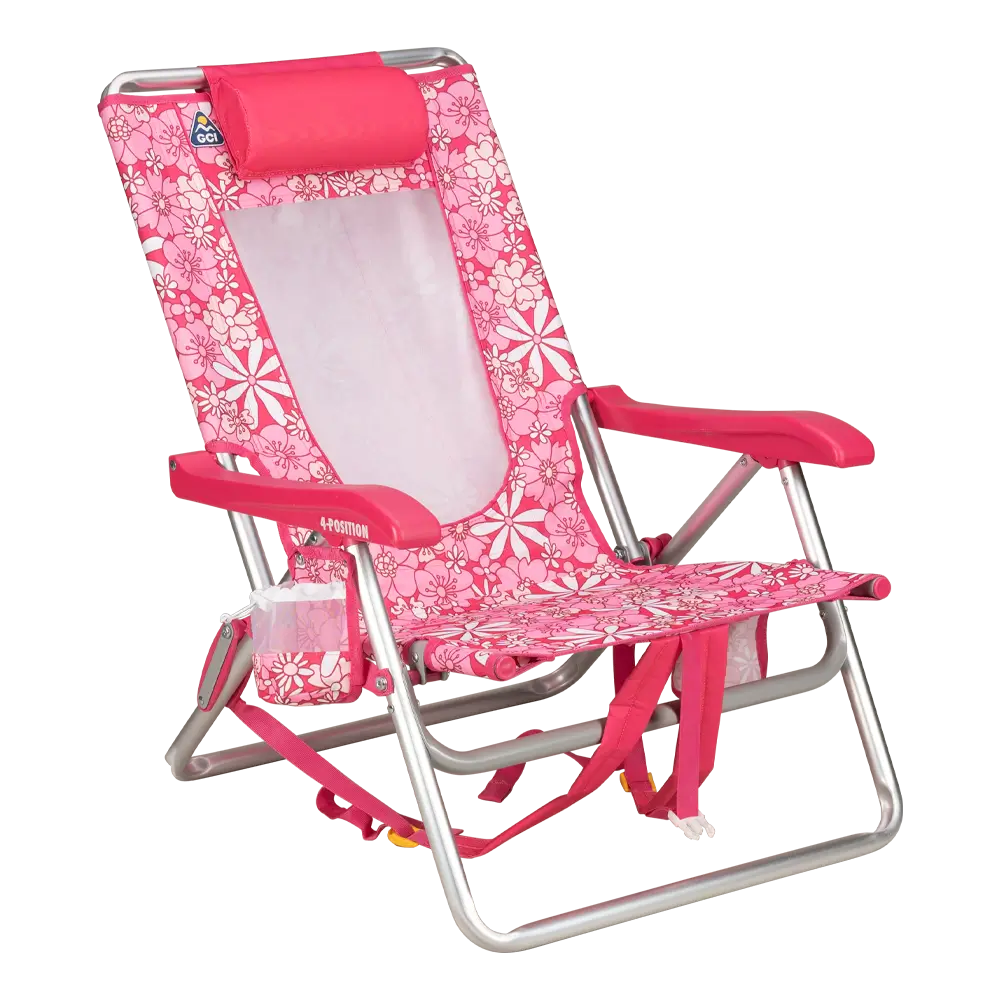 Sand-Friendly Backpack Beach Chair - Choice 709 - Rust-Resistant Aluminum Sand-Friendly Lounge Chair - Floral Sport Pink
