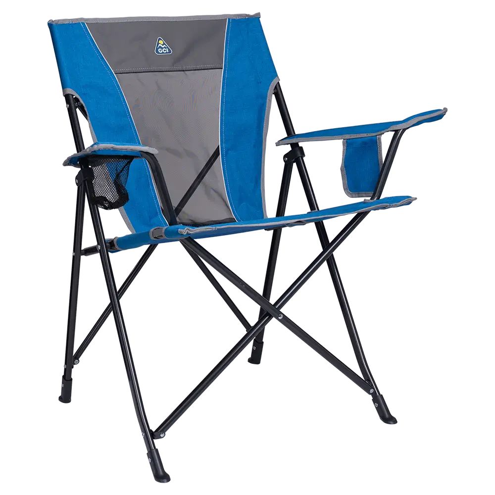 Telescoping Frame Comfort Quad Chair - Choice 989 - Space-Saving Micro-Folding Chair for Backpacking - Heathered Royal