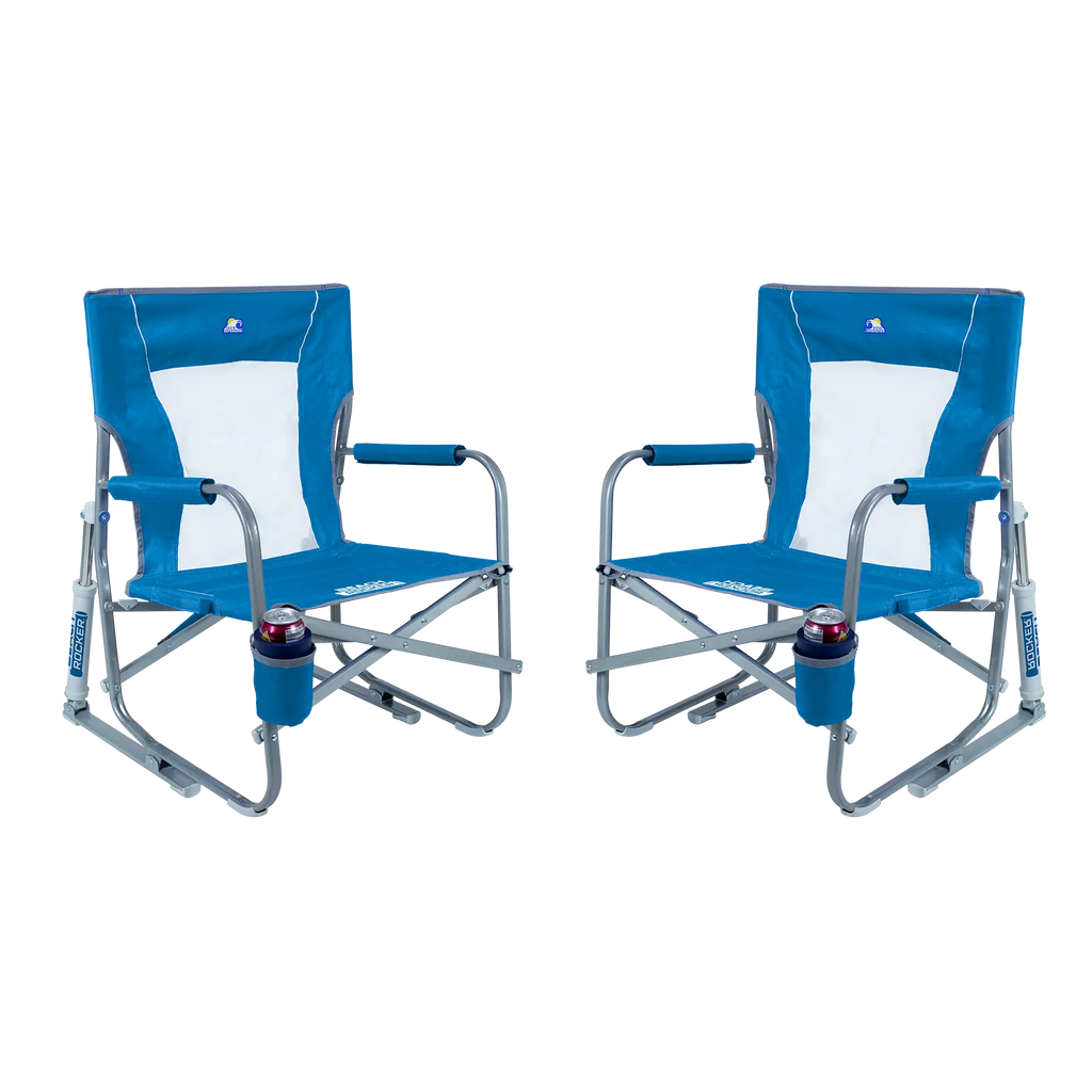 Luxury Camp Beach Rocker Bundle - Choice 773 - Freestyle Rocker Portable Outdoor Folding Chair - Saybrook Blue