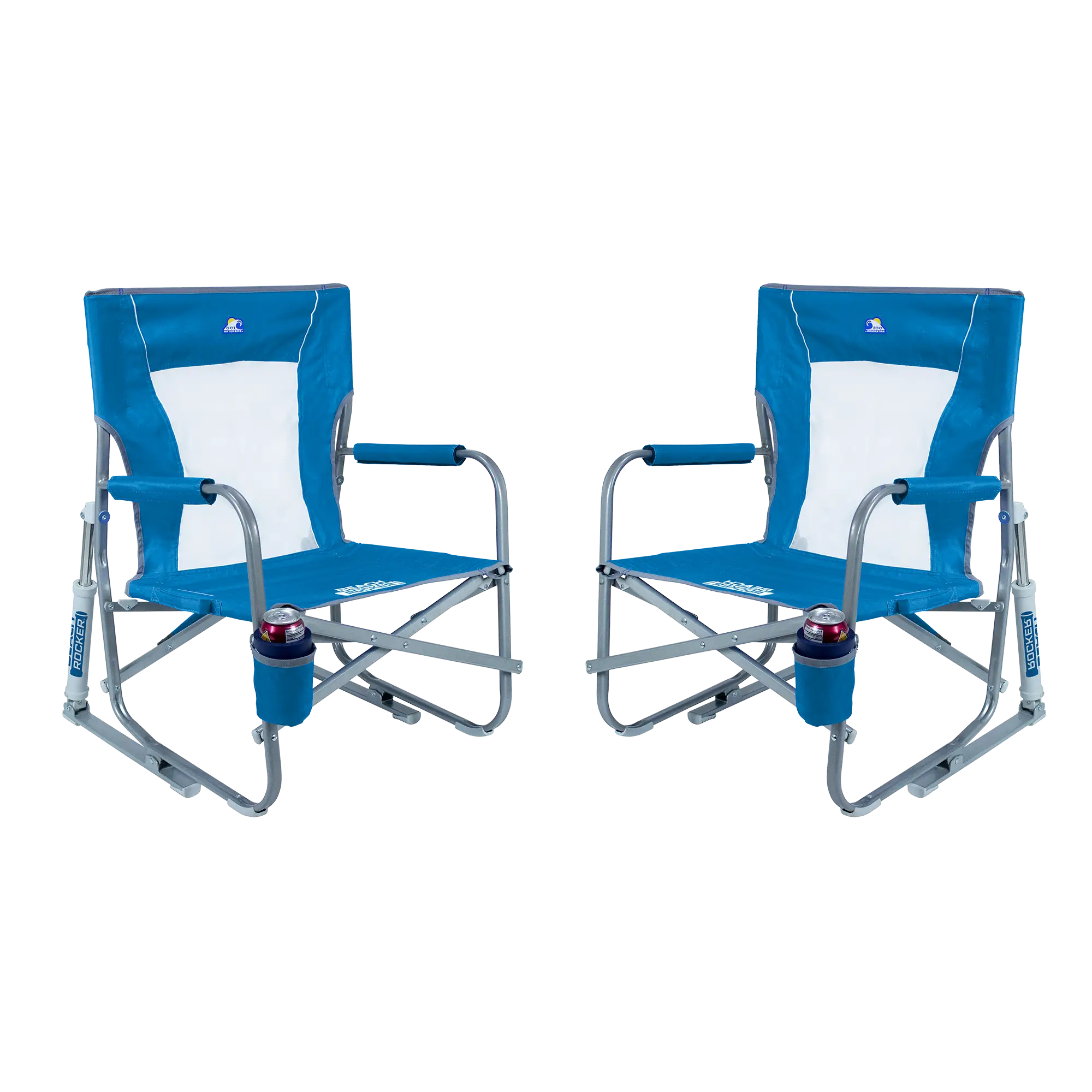Luxury Camp Beach Rocker Bundle - Choice 773 - Freestyle Rocker Portable Outdoor Folding Chair - Saybrook Blue