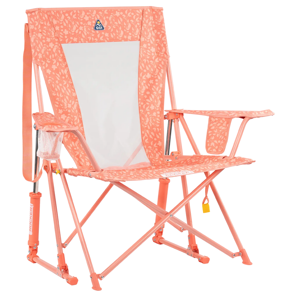 Luxury Camp Comfort Pro Rocker - Choice 375 - Patented Spring-Action Rocking Chair for Camping - Coral Garden
