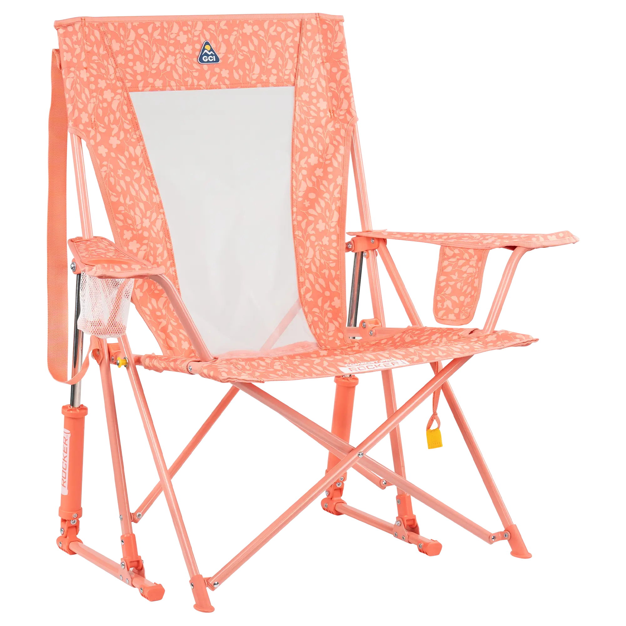 Luxury Camp Comfort Pro Rocker - Choice 375 - Patented Spring-Action Rocking Chair for Camping - Coral Garden