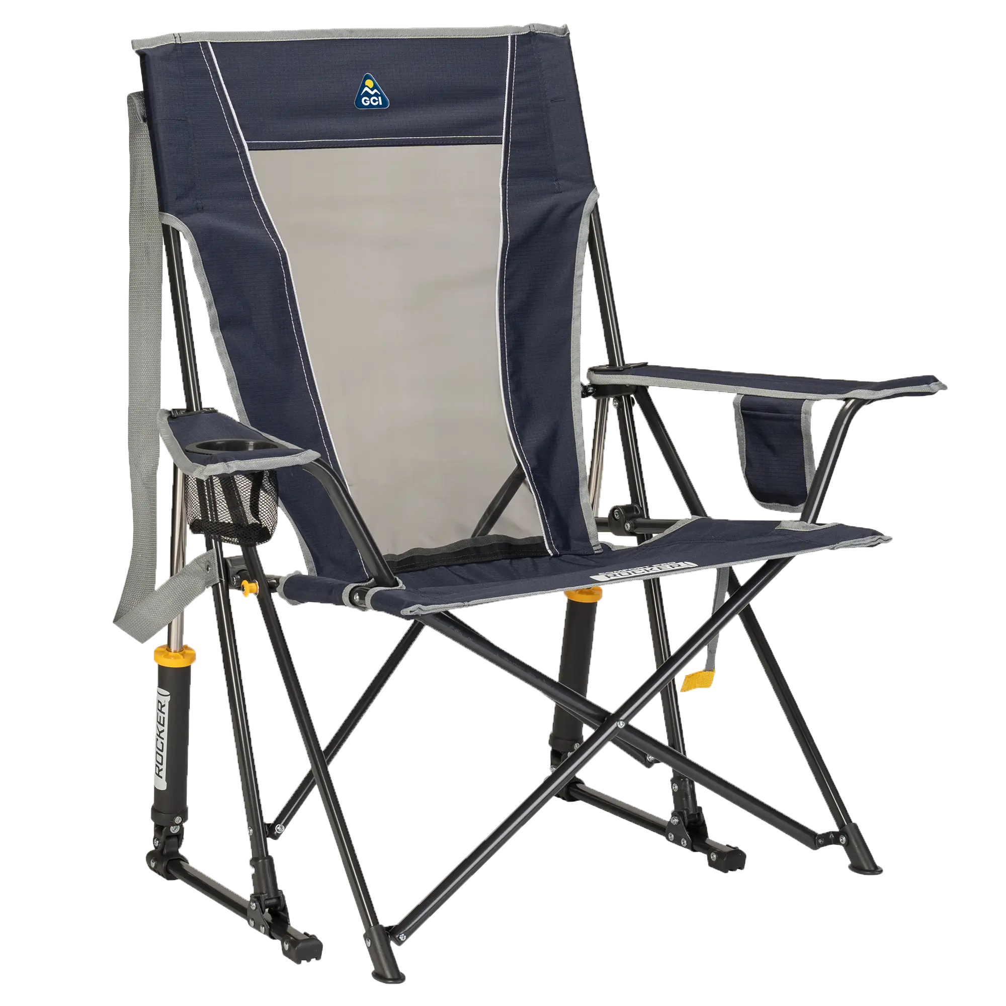 Luxury Camp Comfort Pro Rocker - Choice 375 - Patented Spring-Action Rocking Chair for Camping - Indigo