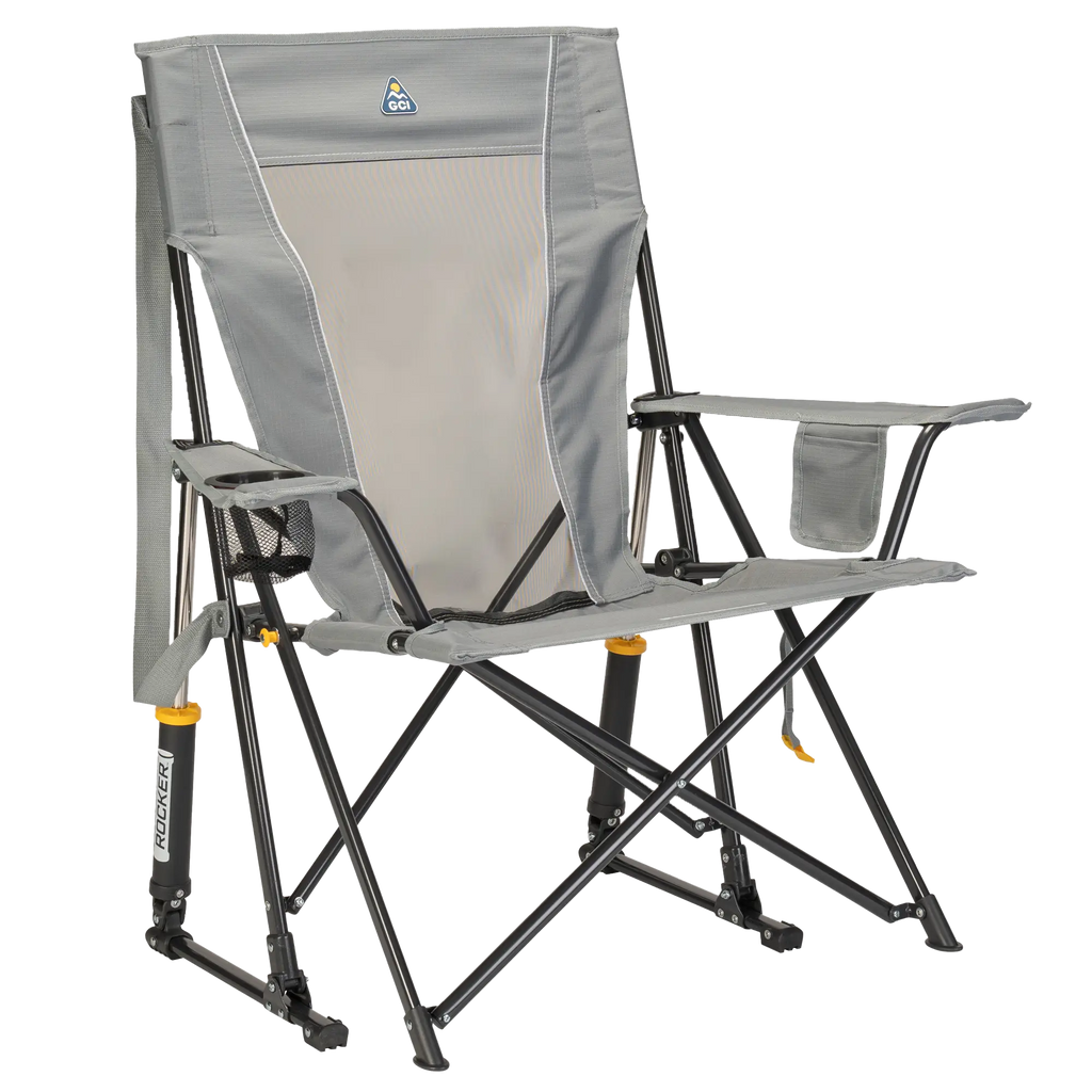 Luxury Camp Comfort Pro Rocker - Choice 375 - Patented Spring-Action Rocking Chair for Camping - Mercury Gray