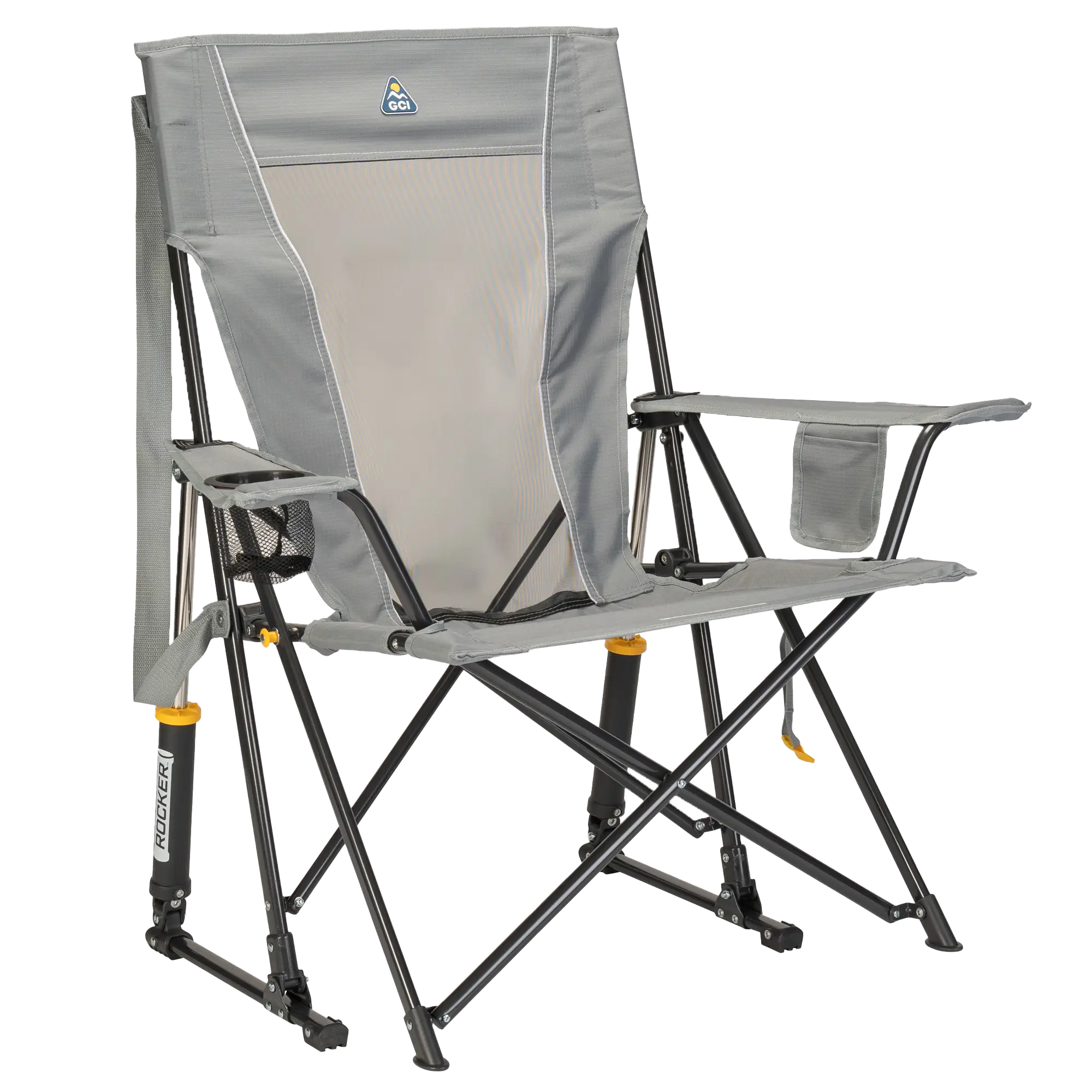 Luxury Camp Comfort Pro Rocker - Choice 375 - Patented Spring-Action Rocking Chair for Camping - Mercury Gray
