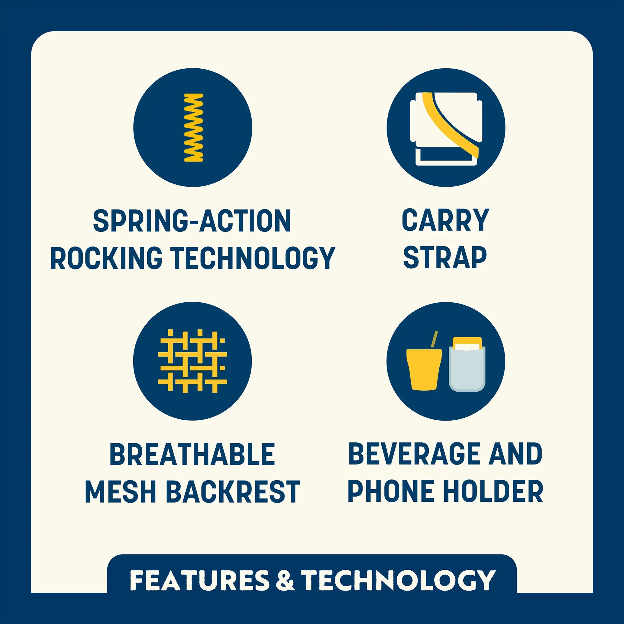Heavy-Duty Freestyle College Comfort Pro Rocker - LSU Tigers - Choice 880 - RoadTrip Rocker Smooth Motion Camp Chair Detail