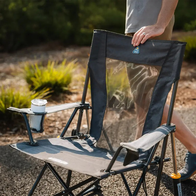 Luxury Camp Comfort Pro Rocker XL - Choice 107 - Heavy-Duty Kickback Rocker with Beverage Holder Detail