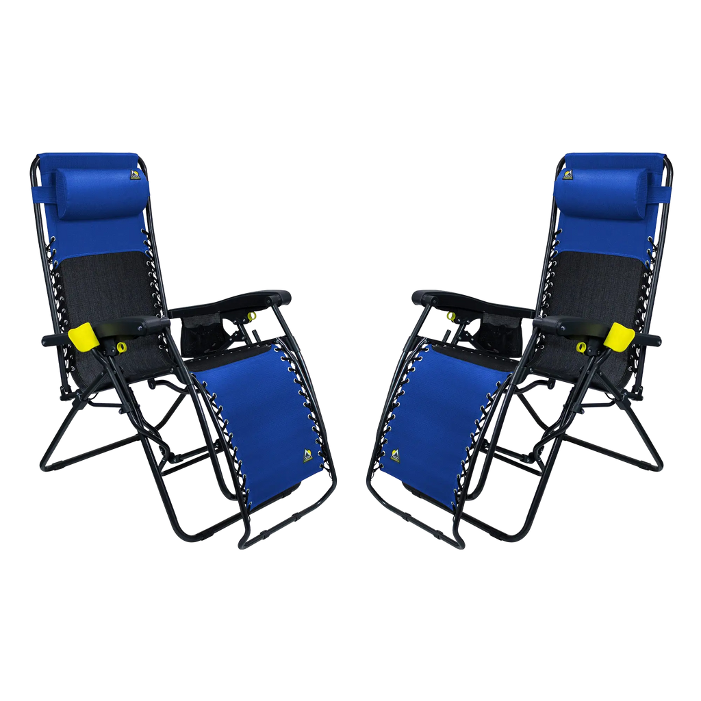Reclining Beach Freeform Zero Gravity Lounger Bundle - Choice 507 - Multi-Position Outdoor Beach Chair with Pillow - Royal Blue