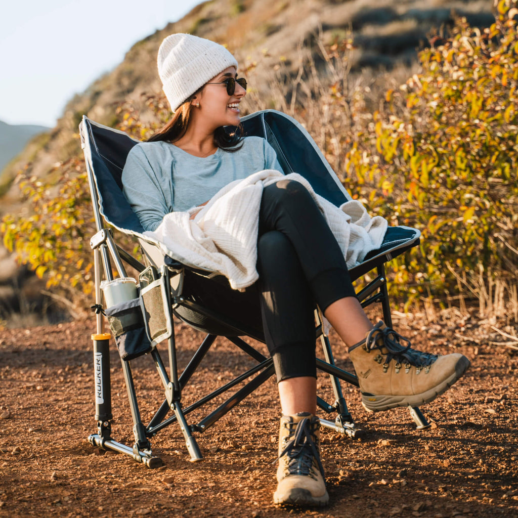 Luxury Camp Pod Rocker - Choice 933 - Heavy-Duty Kickback Rocker with Beverage Holder Detail
