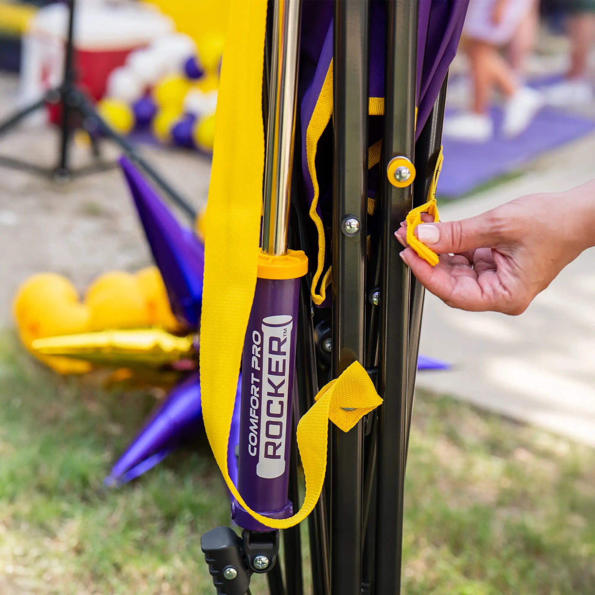 Heavy-Duty Freestyle College Comfort Pro Rocker - LSU Tigers - Choice 880 - RoadTrip Rocker Smooth Motion Camp Chair Detail