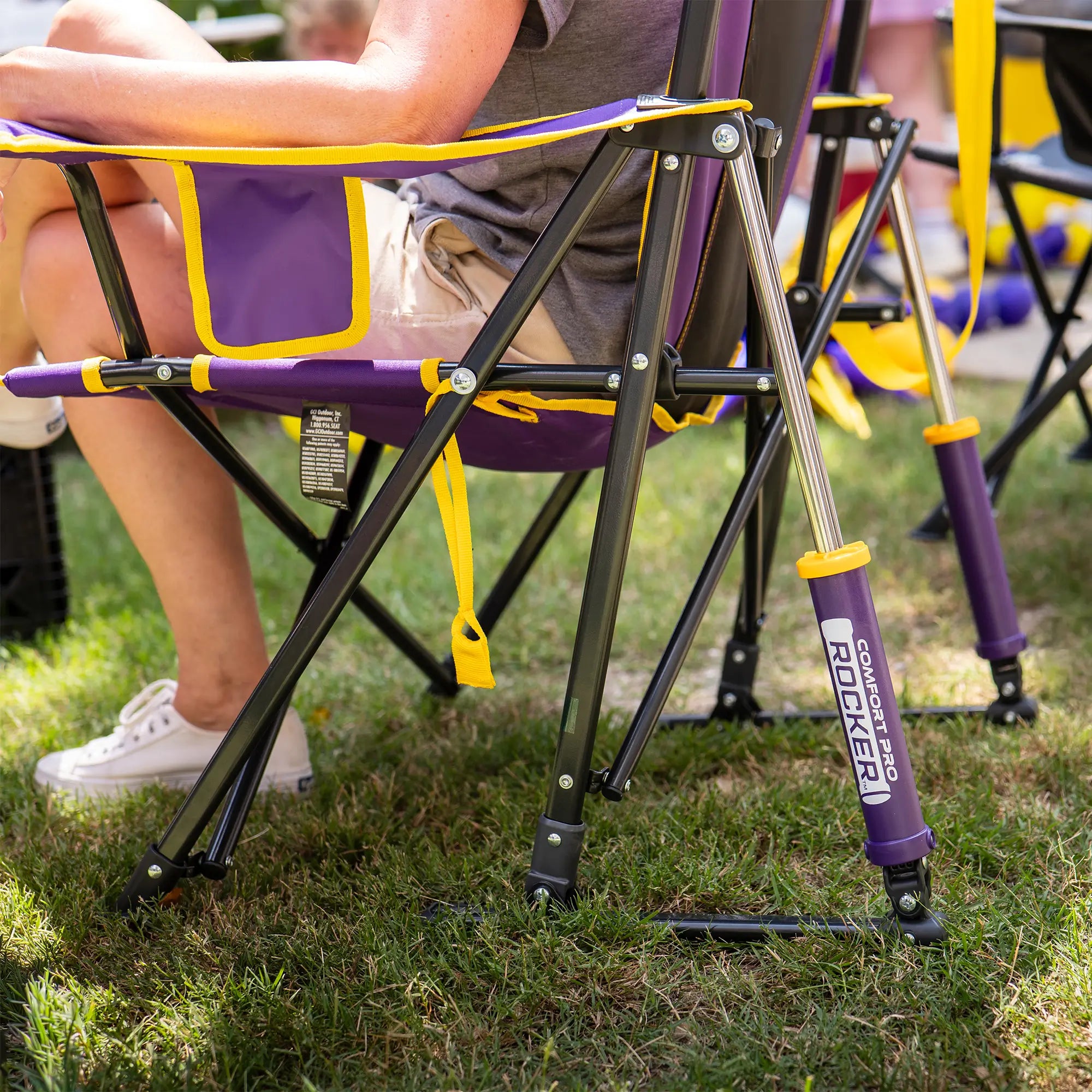 Heavy-Duty Freestyle College Comfort Pro Rocker - LSU Tigers - Choice 880 - RoadTrip Rocker Smooth Motion Camp Chair Detail