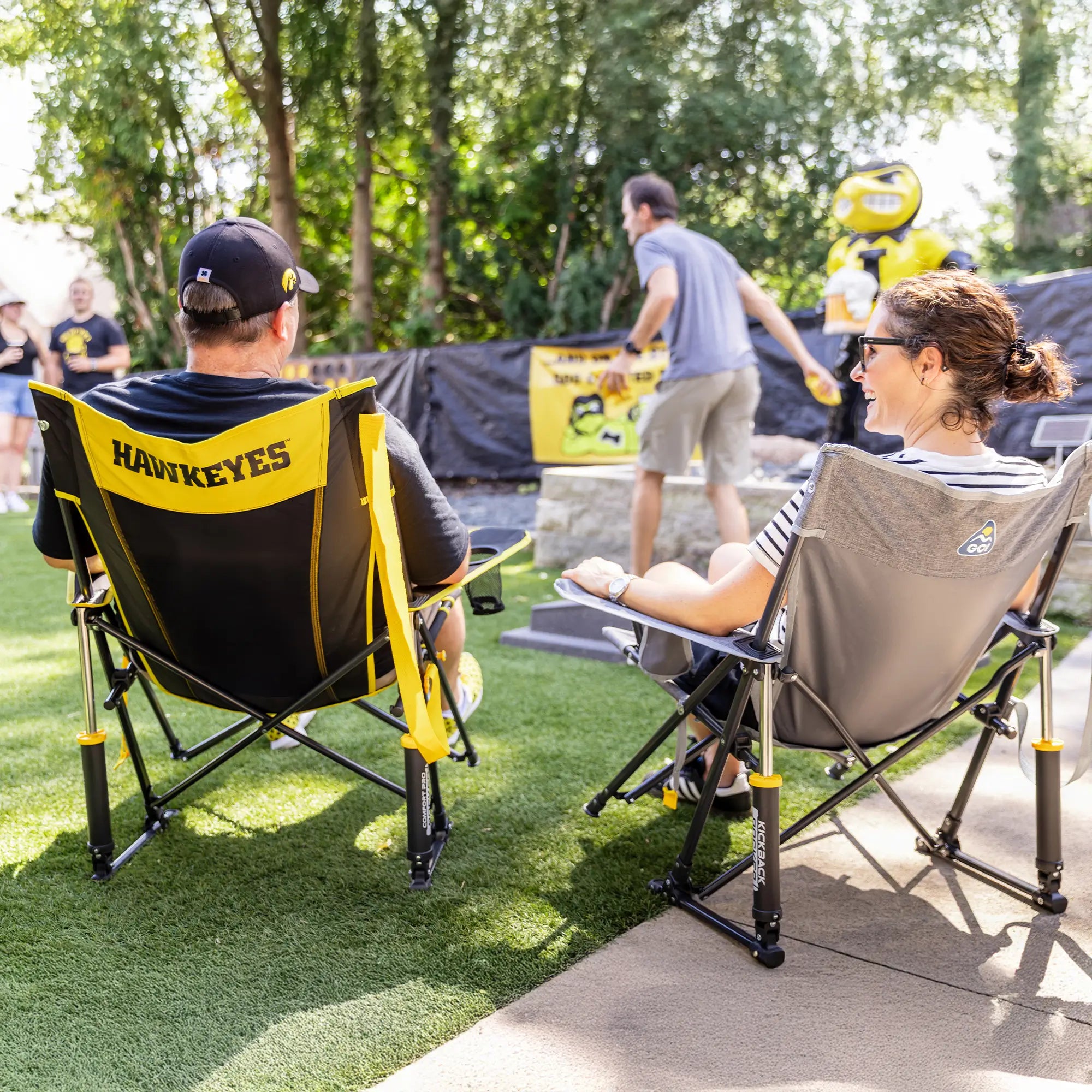Premium All-Weather College Comfort Pro Rocker - Iowa Hawkeyes - Choice 249 - Patented Spring-Action Rocking Chair for Camping Detail