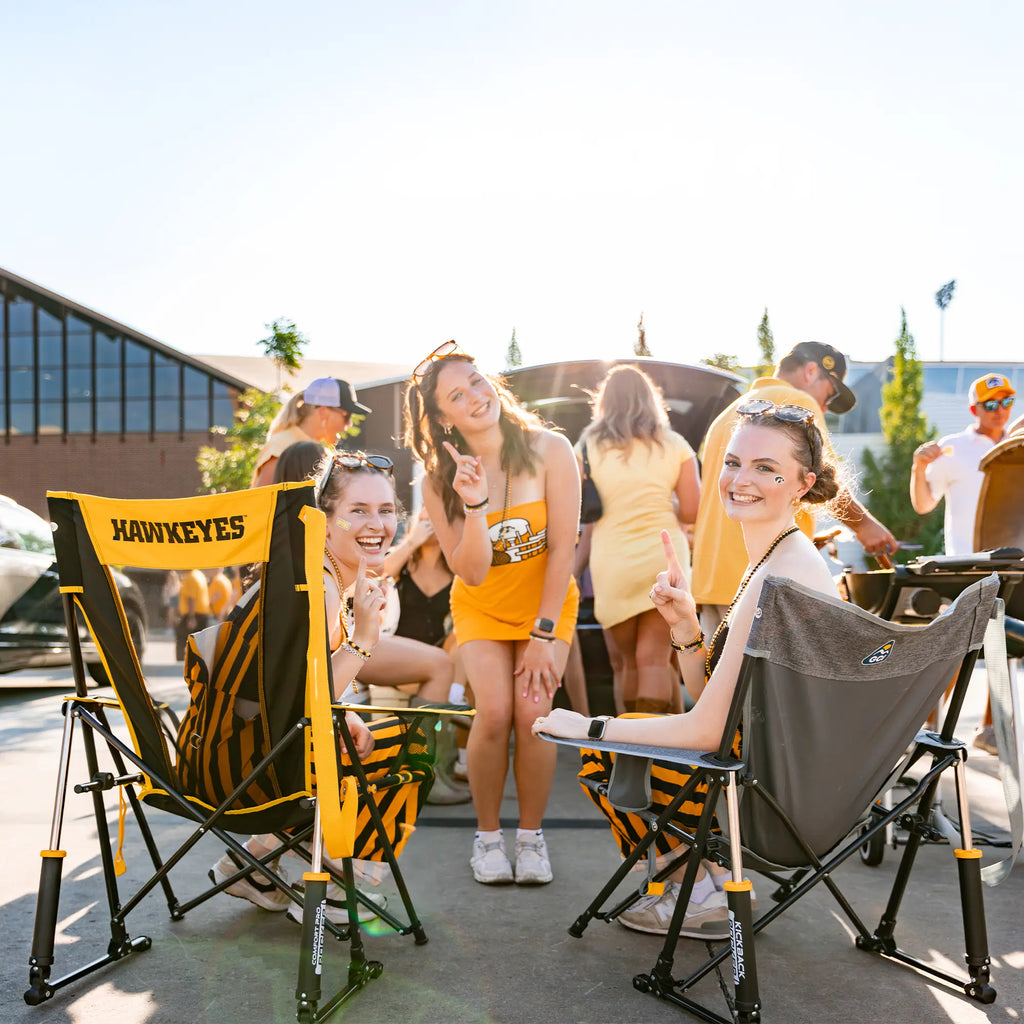 Premium All-Weather College Comfort Pro Rocker - Iowa Hawkeyes - Choice 249 - Patented Spring-Action Rocking Chair for Camping Detail