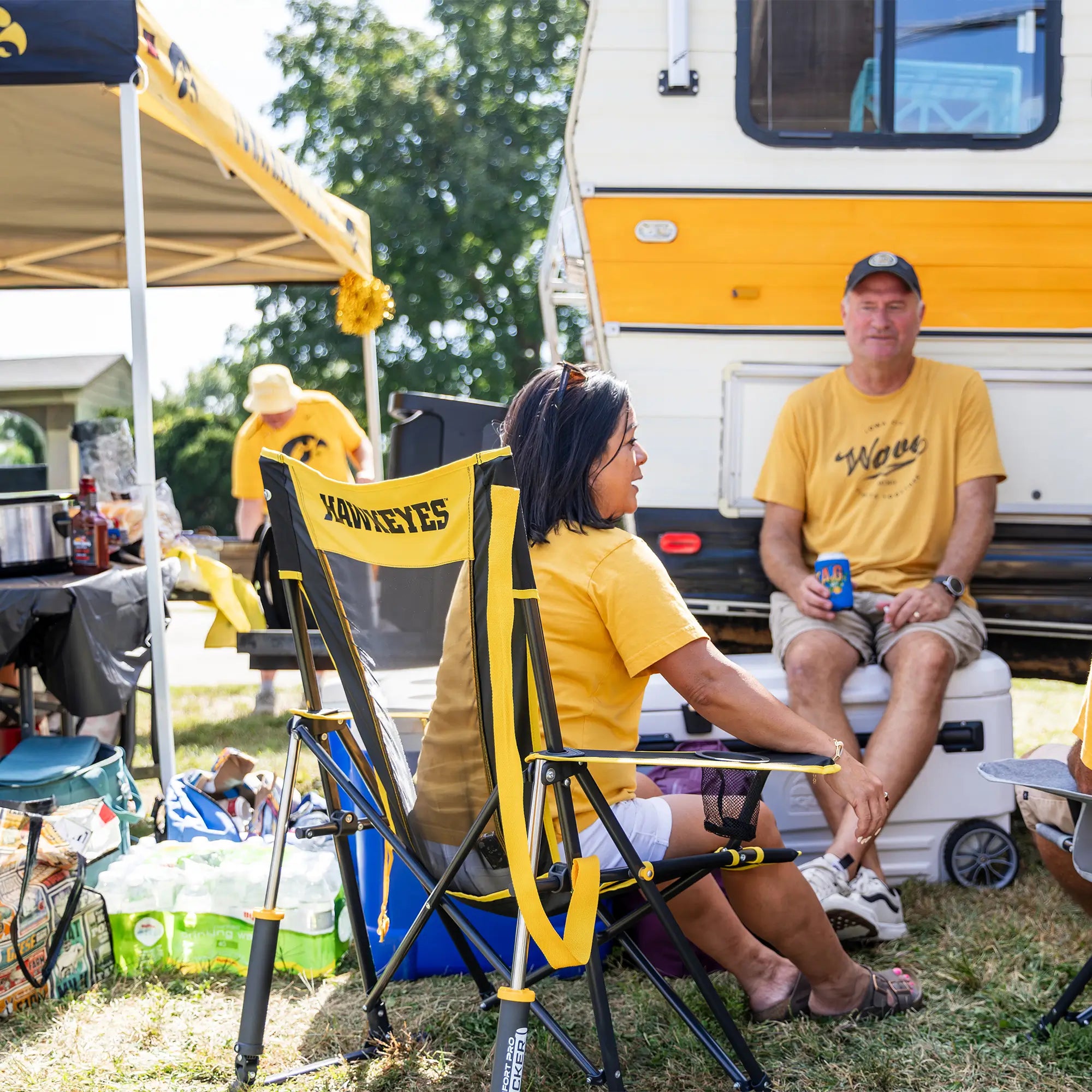 Premium All-Weather College Comfort Pro Rocker - Iowa Hawkeyes - Choice 249 - Patented Spring-Action Rocking Chair for Camping Detail