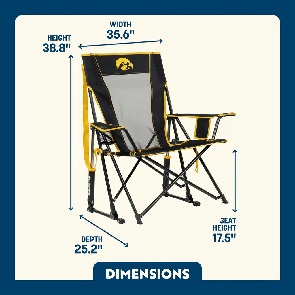 Premium All-Weather College Comfort Pro Rocker - Iowa Hawkeyes - Choice 249 - Patented Spring-Action Rocking Chair for Camping Detail