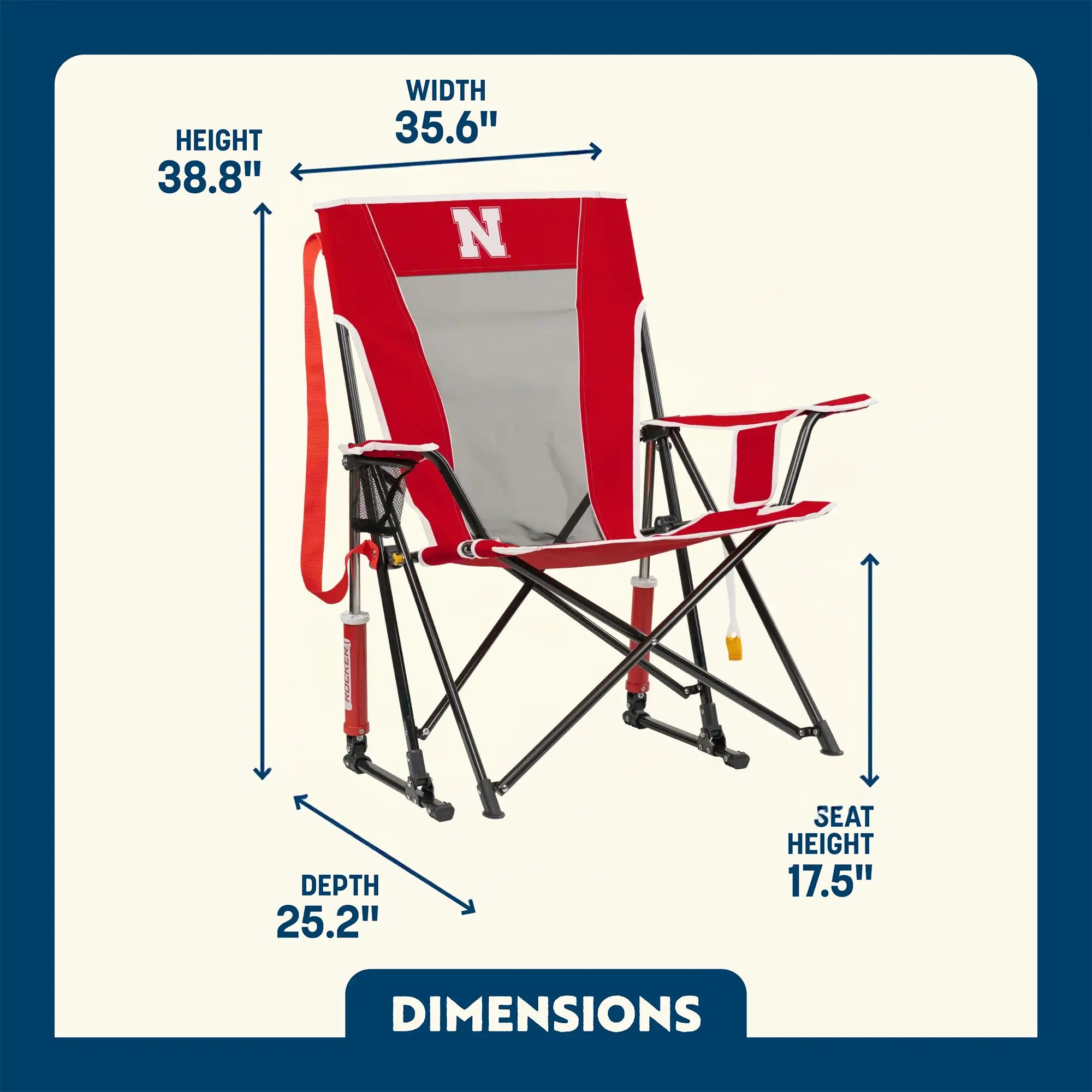 Premium All-Weather College Comfort Pro Rocker - Nebraska Cornhuskers - Choice 161 - Freestyle Rocker Portable Outdoor Folding Chair Detail