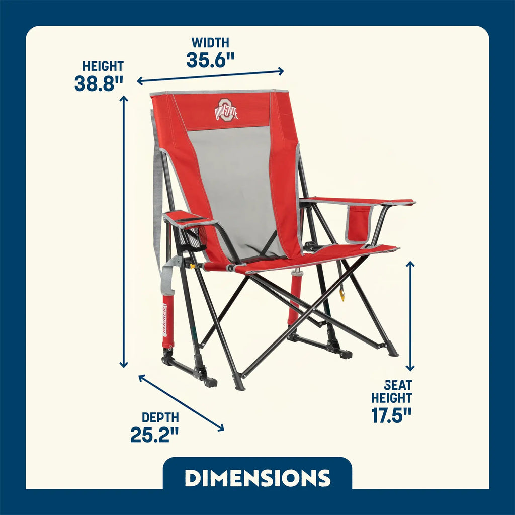 Luxury Camp College Comfort Pro Rocker - Ohio State Buckeyes - Choice 676 - RoadTrip Rocker Smooth Motion Camp Chair Detail