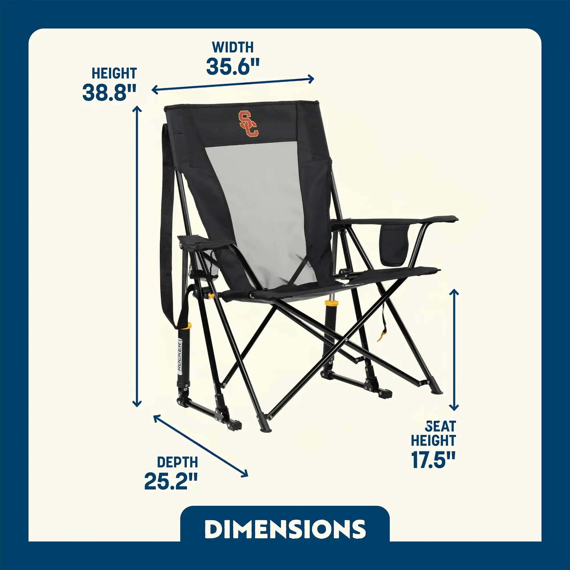 Smooth Motion College Comfort Pro Rocker - USC Trojans - Choice 856 - Freestyle Rocker Portable Outdoor Folding Chair Detail