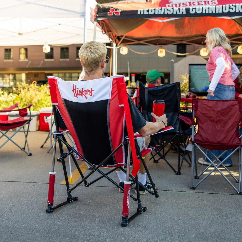 Premium All-Weather College Comfort Pro Rocker - Nebraska Cornhuskers - Choice 161 - Freestyle Rocker Portable Outdoor Folding Chair Detail